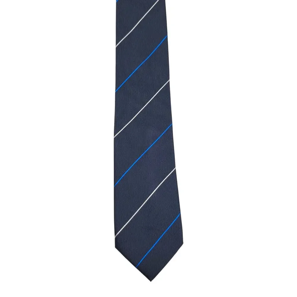 BOSS Hugo Boss Silk Tie Navy Blue Diagonal Stripe Made in Italy Mens Classic